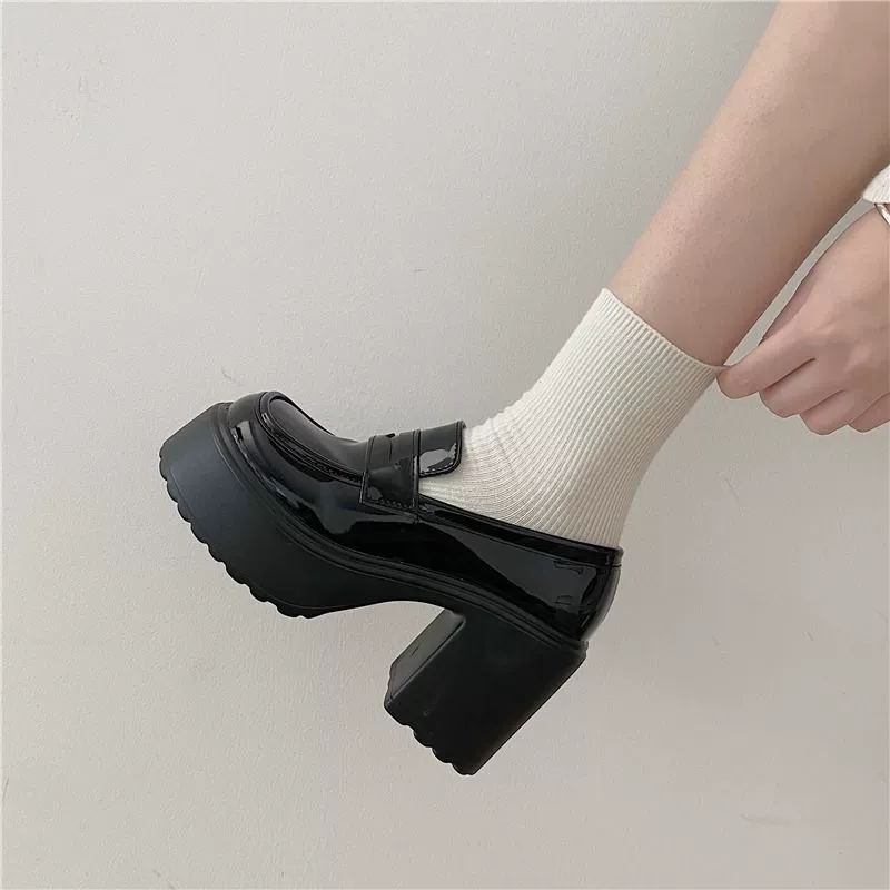 8cm маленькая кожаная обувь jk толстая подошва высокая униформа туфли на высоком каблуке 2024 новая горячая девушка Lefu обувь женщина