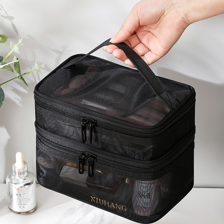 İkiqatlı şəffaf kosmetik çanta, böyük həcmli səyahət çantası