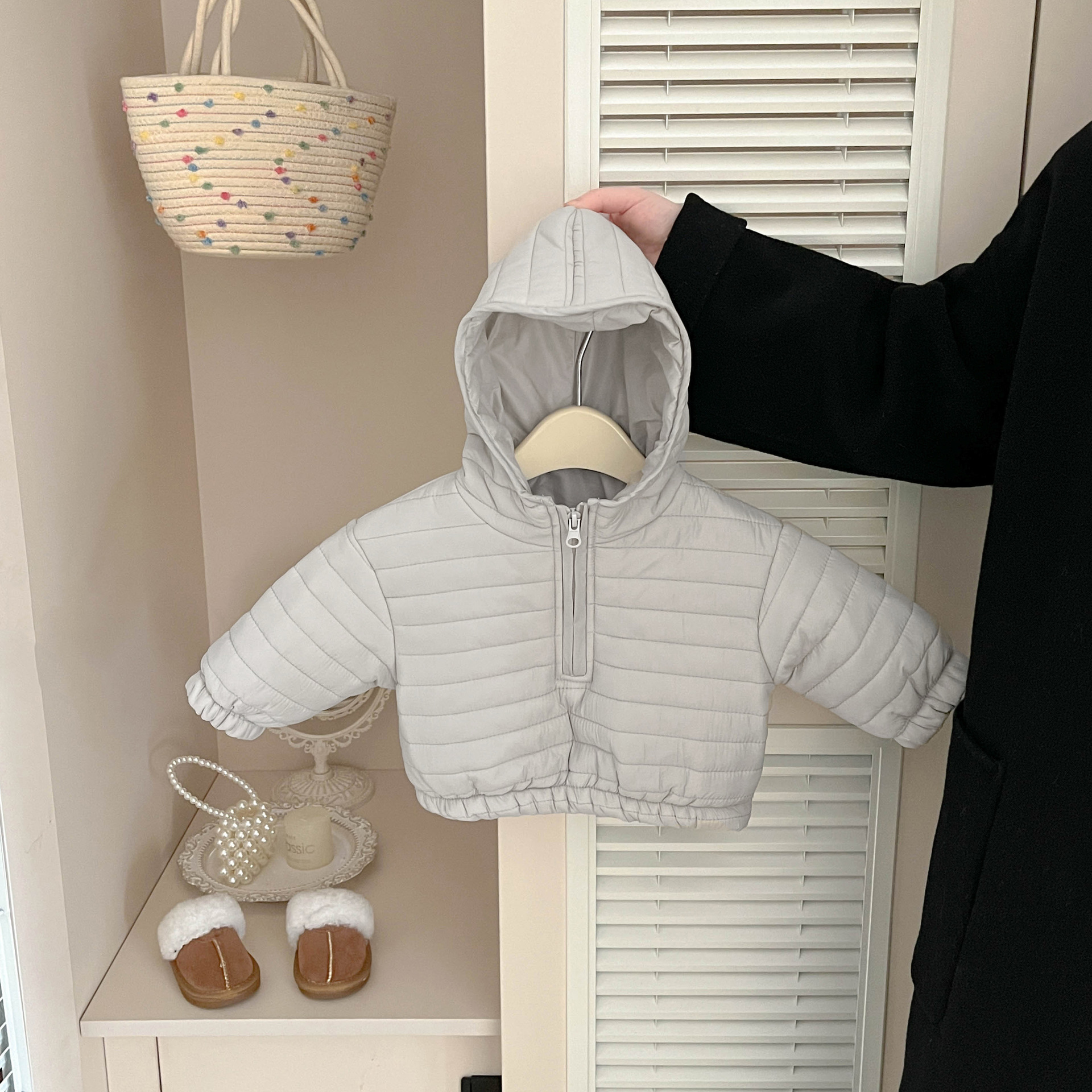 Abrigo de algodón para bebés de otoño y invierno, ropa de algodón con capuchón caliente para bebés de hombres y mujeres, ropa de algodón con medio cremallera para niños, chaqueta de algodón
