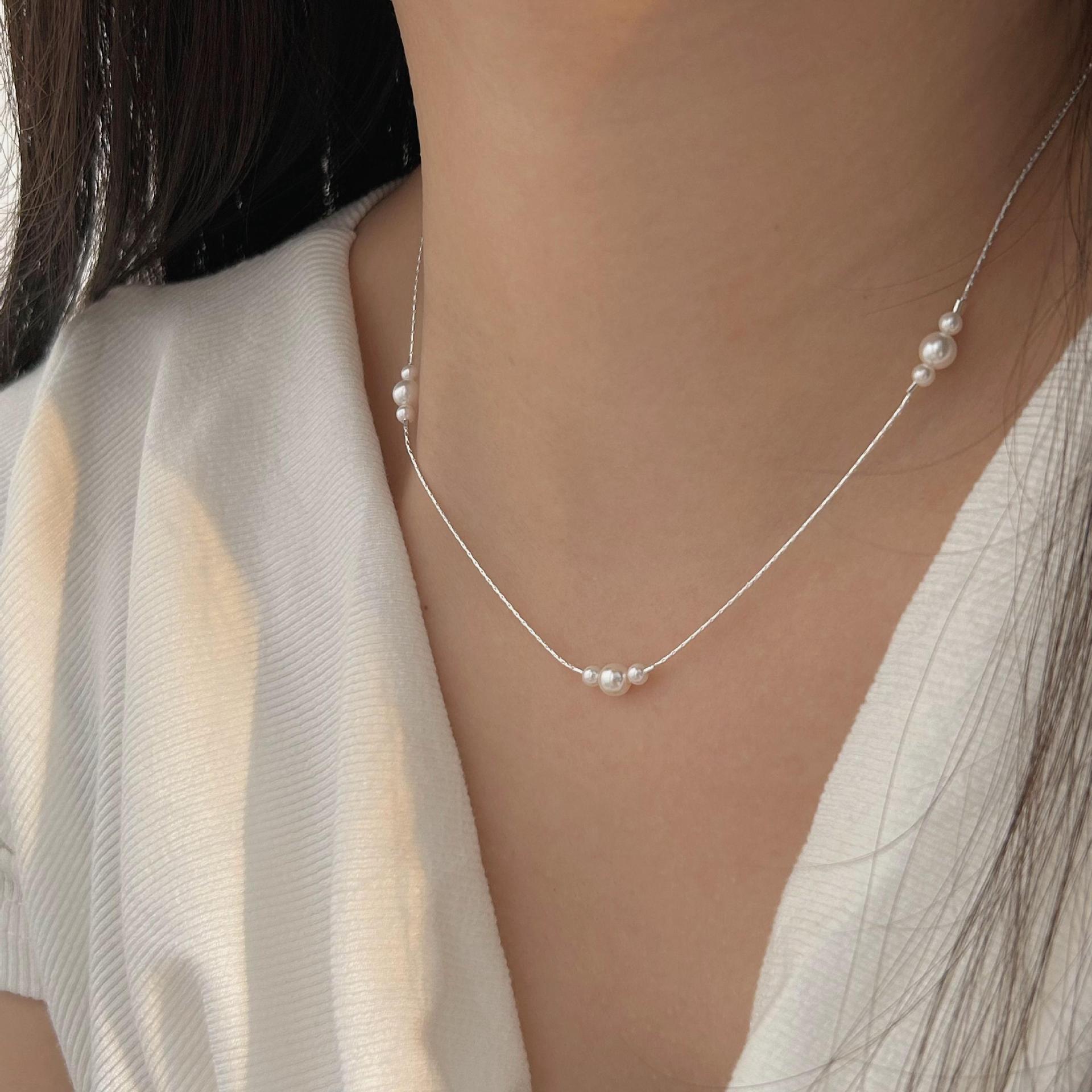 925 Sterling Silver Pendant Material 925 Sterling Silver Pearl Plating Geometric Necklace