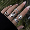 Heavy metal dark wind trend hip -hop rings Male retro old bat skull snake rings ring set