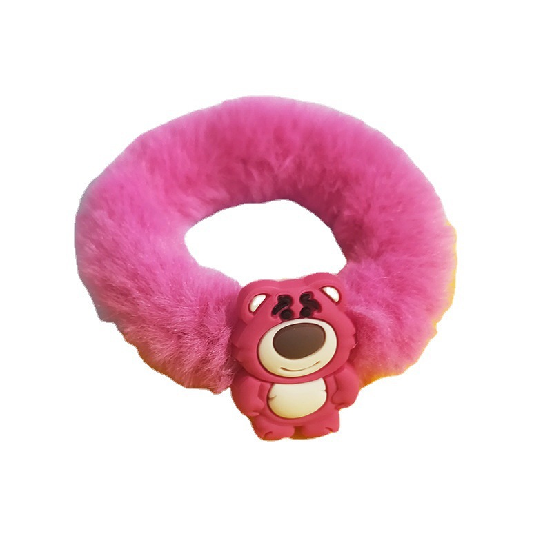 2023 fresa oso felpa cuerda de pelo otoño e invierno de dibujos animados no duele el pelo de alta elasticidad Cola de Caballo anillo de pelo cuerda de pelo accesorios para el cabello para las mujeres