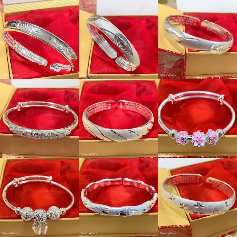 A generation of white copper bracelet women's bracelet adults and children ring leaves four-leaf clover bamboo gypsophila