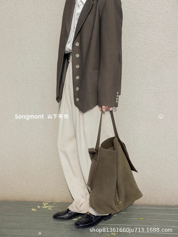 【在庫あり】Songmont 山下裕松 スエード イヤーハンギングトートバッグ 大容量 通勤 ショルダー クロスボディバッグ|undefined