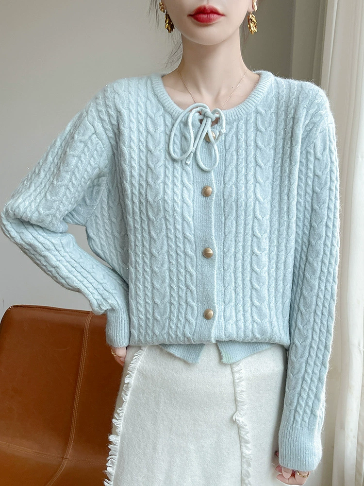 Demi-season cardigan with a round collar, sweater, design jacket, oversize, trend of season