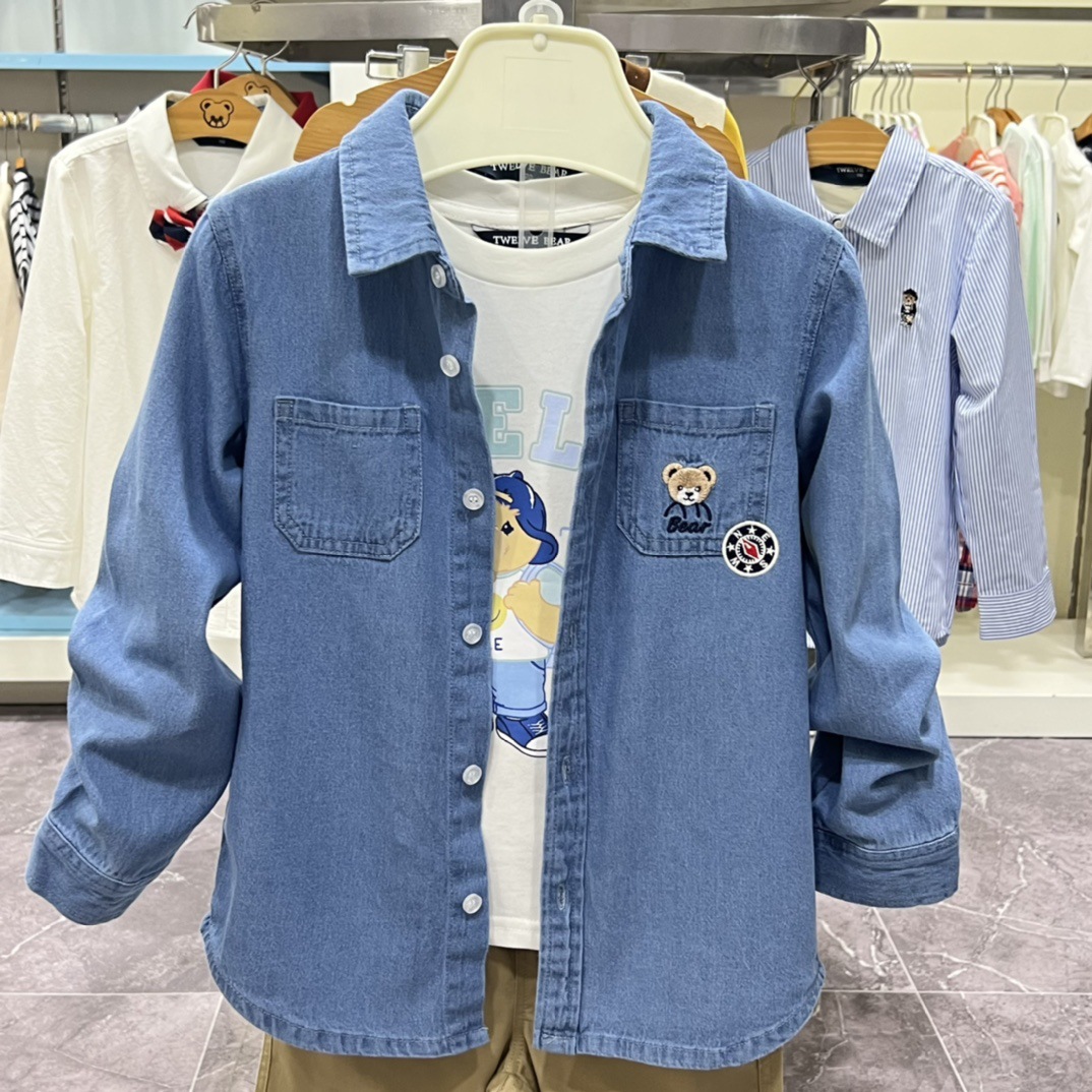 Little Bear children's clothing, spring and autumn style, boys' denim shirt, long-sleeved shirt YA93801A, available now, dropshipping supported.