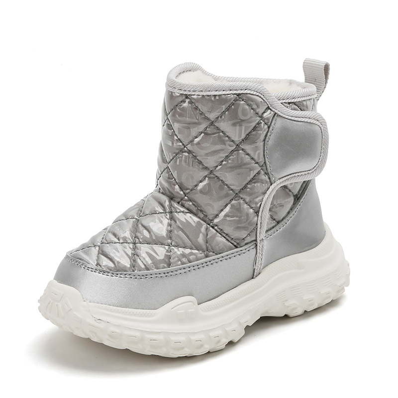 Botas de nieve para niños engrosadas con forro polar de Velcro alto de color sólido zapatos casuales acolchados de algodón cálidos botas acolchadas de algodón para hombres y mujeres