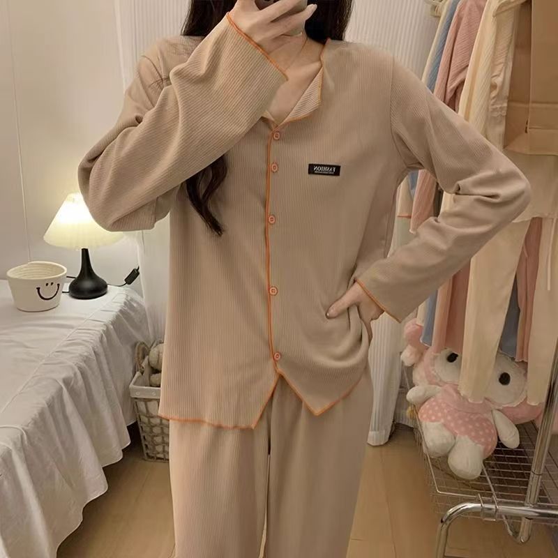 Pijamas al por mayor transfronterizos de mujeres otoño invierno de terciopelo caliente pequeño cardigan con solapa engrosado conjunto de ropa de hogar simple nuevo