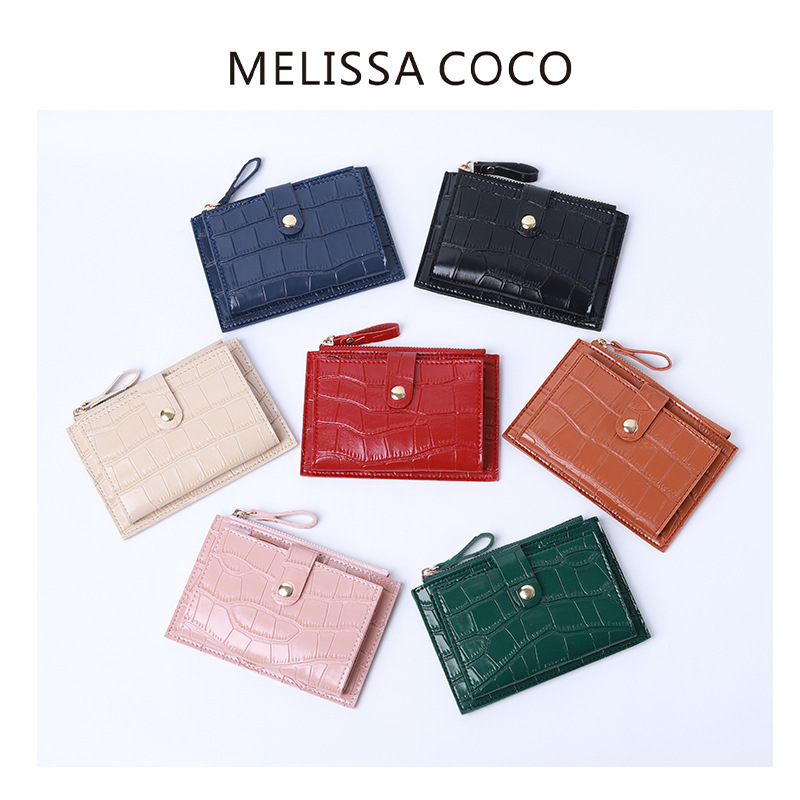 Crocodile Pattern Ultra-Thin Short Wallet Card Holder with Safety Zipper and Clasp for Coins and Cards