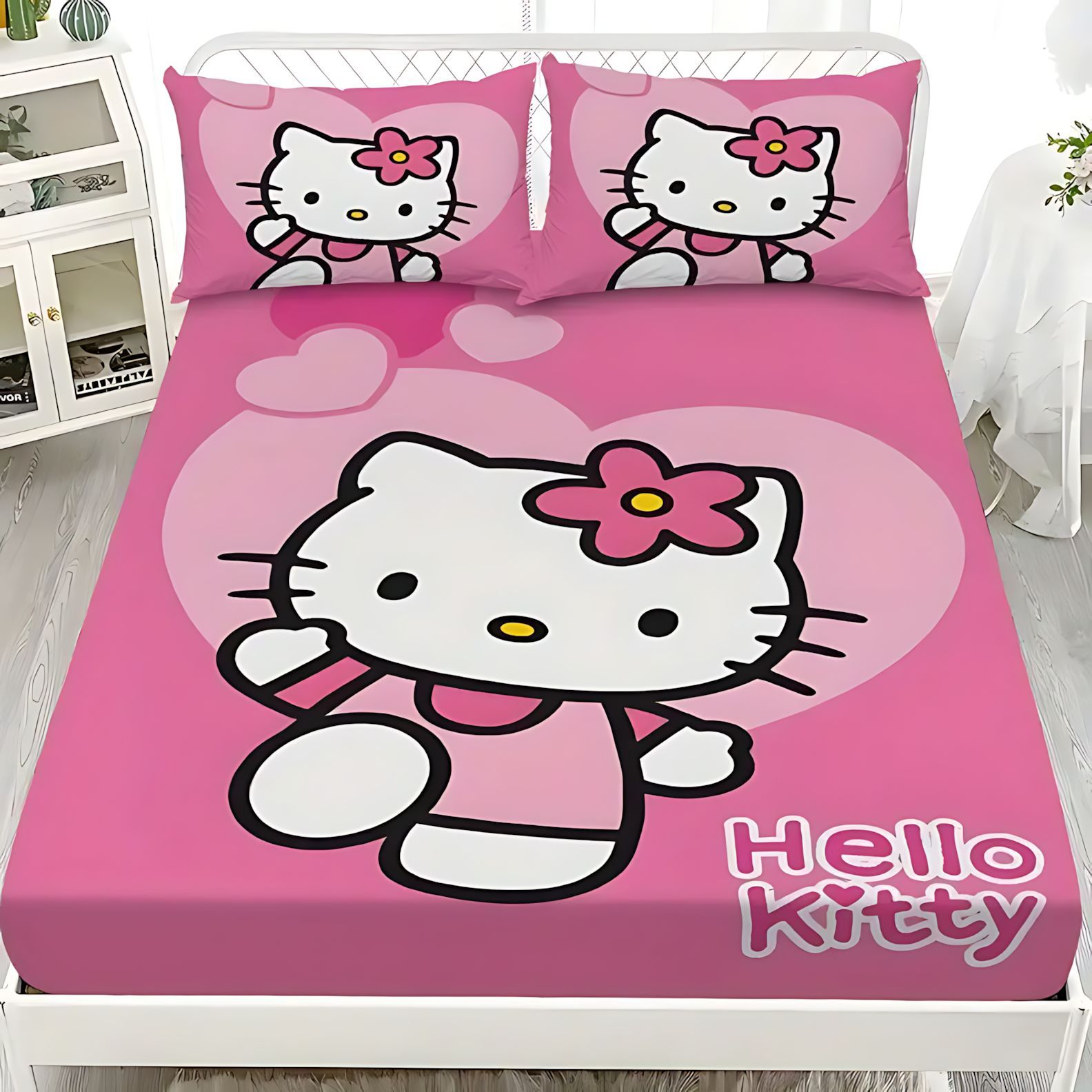 TEMU / JIT Cute Kitty serie de patrón de tema impresión digital 3D suave cama cómoda gaza almohada set