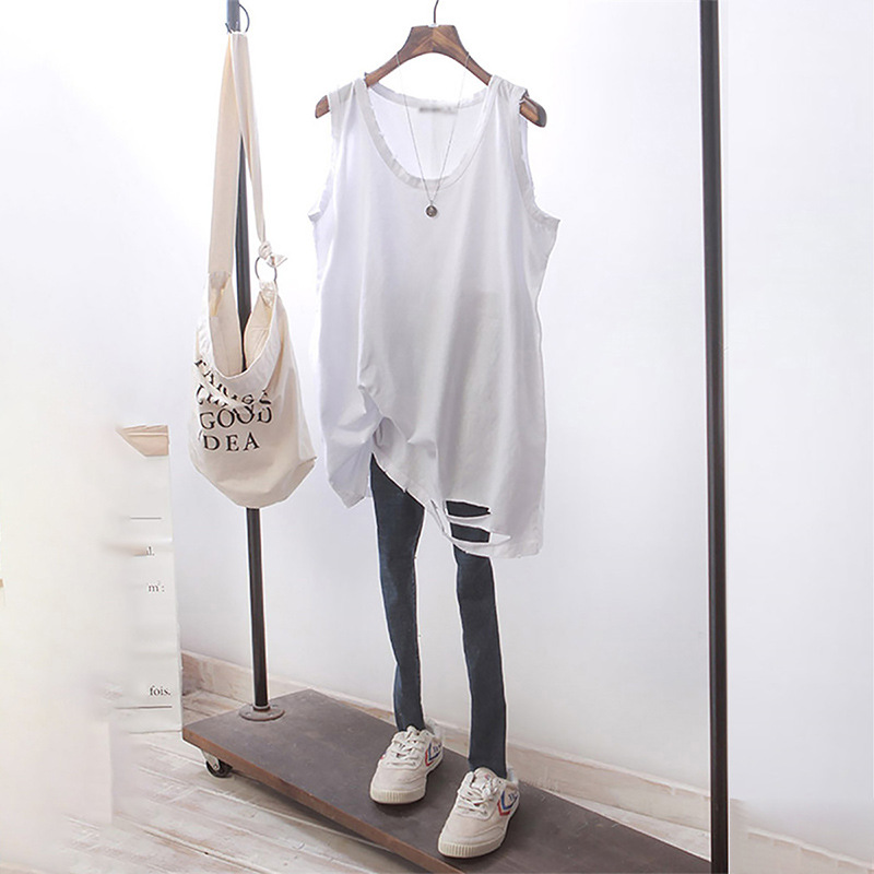 Suéter interior apilados bottoming chaleco de longitud media camiseta sin mangas bottoming artefacto blanco rasgado camisola para las mujeres