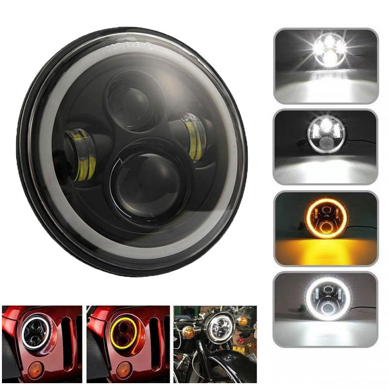 7 インチ 60 ワットハーレーラングラー 4 ビーズ修正オフロード車 LED ヘッドライトエンジェルアイヘッドライトオートバイヘッドライト|undefined