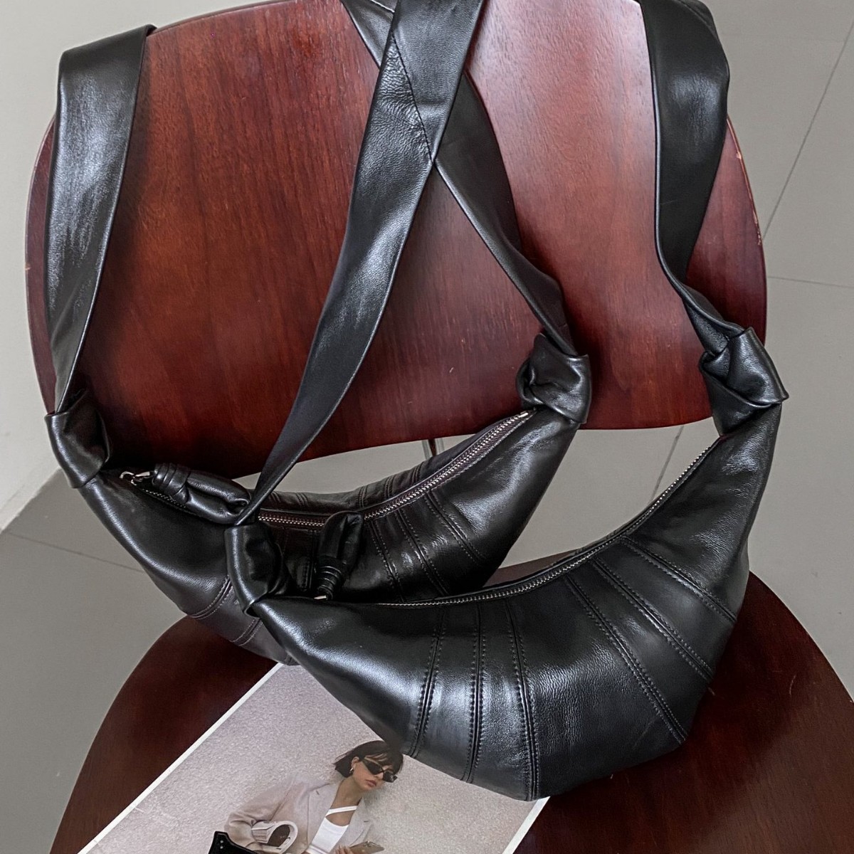 LE Cross-border Sheepskin Croissant Bag - Trendy Genuine Leather Shoulder & Crossbody Bag, Underarm Bag Wholesale - Thumbnail 2