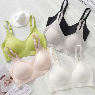 Jelly Soft Support Underwear for Women Summer Thin Wire-Free Push-Up Adjustable Ice Silk Seamless Fixed Cup Bra