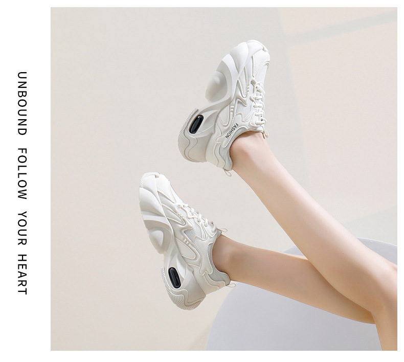 Ins coréen Net coupe basse papa chaussures femmes 2024 automne nouveau respirant étudiant sport hauteur augmenter loisirs YB2808_voghion.com