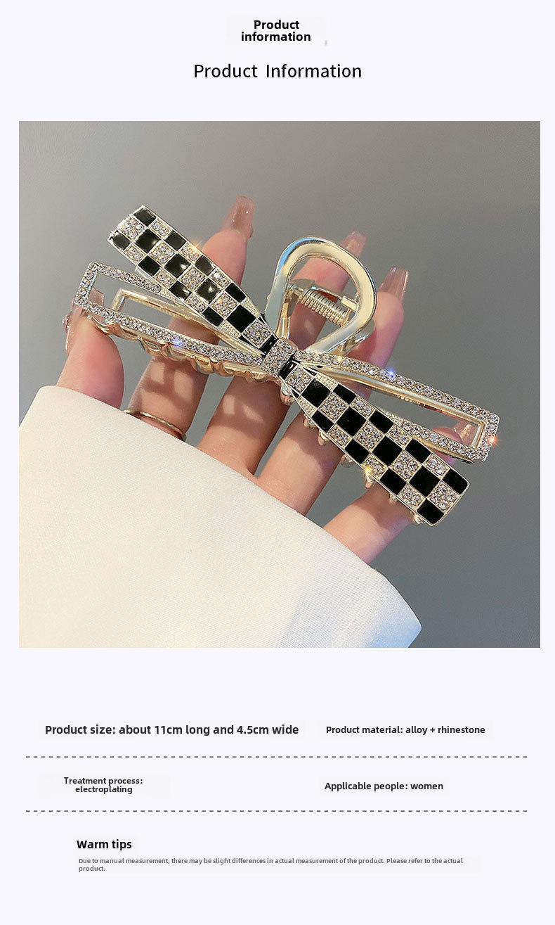 Checkerboard Bow Hair Clip With Elegant Tiara Design For Women_voghion.com