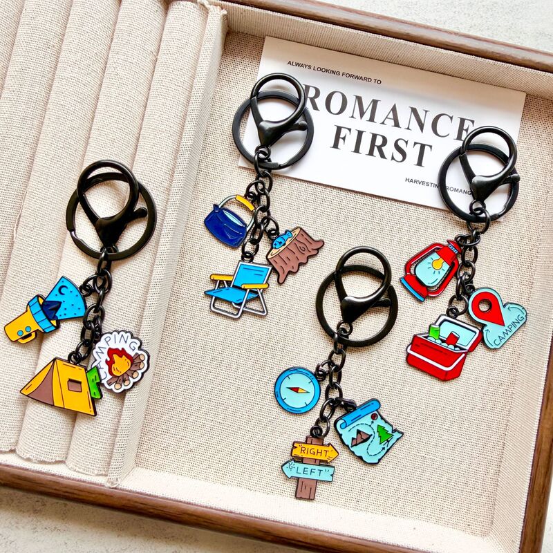 Outdoor Camping Multi-Functional Keychain Alloy Enamel Tent Compass Folding Chair Pendant Backpack Decoration