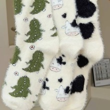 水貂绒袜子女秋冬季中筒袜加厚加绒保暖毛绒珊瑚绒家居地板睡眠袜