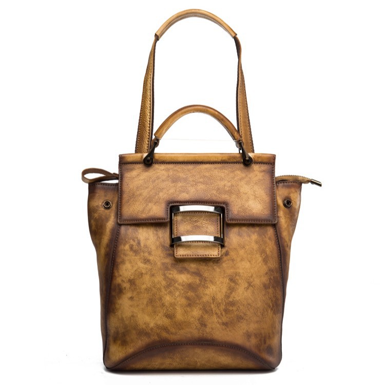 Mochila de cuero multifuncional transmisión en vivo artesanía de mujer crossbody cepillado a mano mochila de moda de gran capacidad