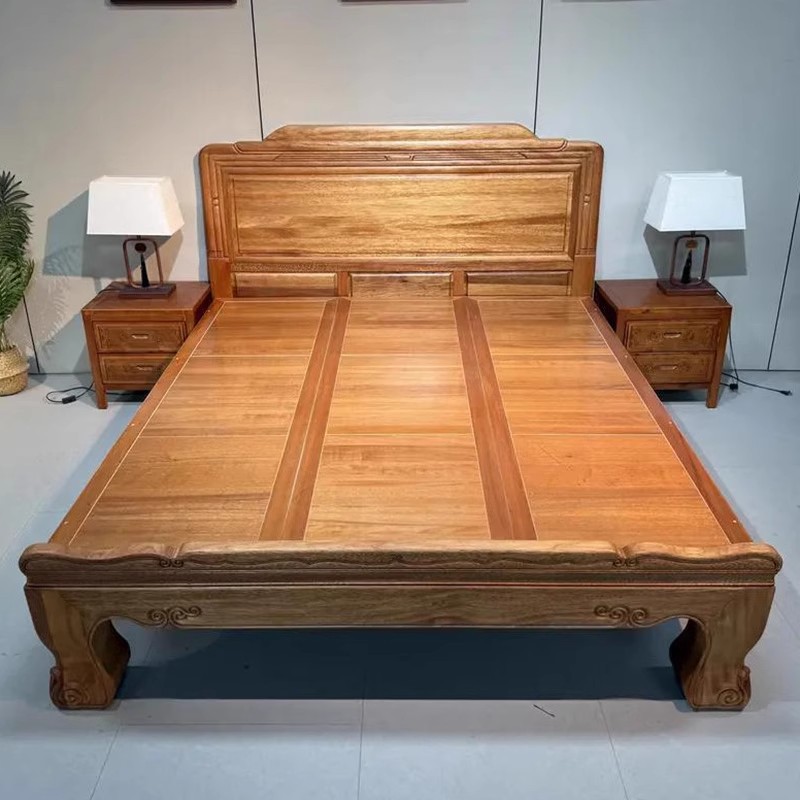 中式海棠木实木床主卧1.8m双人榫卯结构床仿古雕花1.5m卧室古典床
