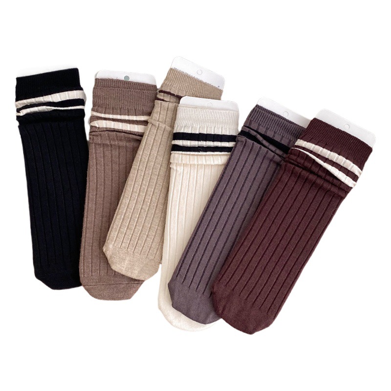 Calcetines de otoño e invierno calcetines de media pantorrilla de las mujeres dos barras rayas ins estilo de la Universidad japonesa rayas verticales Cachemira calcetines cálidos de invierno image 1