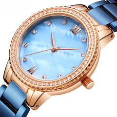 MINI FOCUS Trendy Light Luxury Diamond-Embedded Mother-of-Pearl Strap Women's Watch with Japanese Movement Waterproof Quartz Watch 0226L