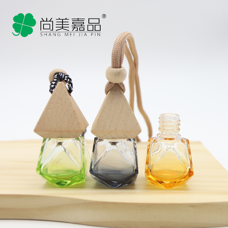8ml菱形车载香薰瓶渐变色玻璃香水小样空瓶子汽车迷你香水瓶挂件