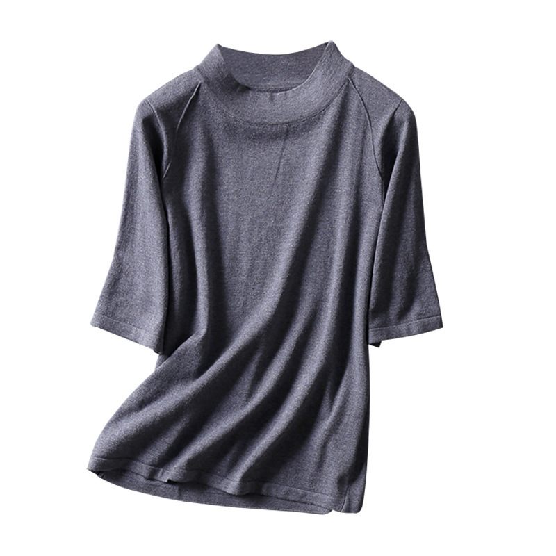 Autumn and Winter New Women's Silk Crewneck Mid-sleeve Base Shirt Mulberry Silk and Cashmere Knitted Top for Single Wear Autumn and Winter New Women's Silk Crewneck Mid-sleeve Base Shirt Mulberry Silk and Cashmere Knitted Top for Single Wear