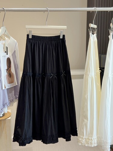Bow tie white cake skirt with fungus edge for women 2026 spring new style a-line loose slimming mid-length dress