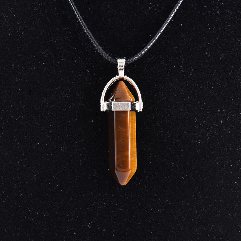 Cristal natural ágata columna hexagonal colgante diamante bala collar al por mayor cuarzo punto colgante