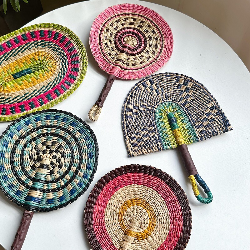 Seagrass Woven Round Fan with African Elements Wall Decoration Hanging Colorful Straw Fan Ins Bamboo Weaving Candy Color Seagrass Woven Round Fan with African Elements Wall Decoration Hanging Colorful Straw Fan Ins Bamboo Weaving Candy Color