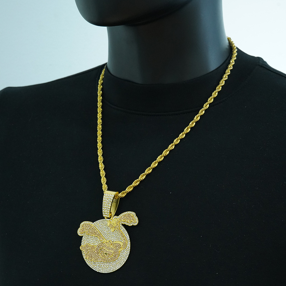 Nuevo colgante de flamenco de diamantes de aleación de joyería de hip-hop para hombre, colgante de collar de hiphop de marca de moda callejera europea y americana