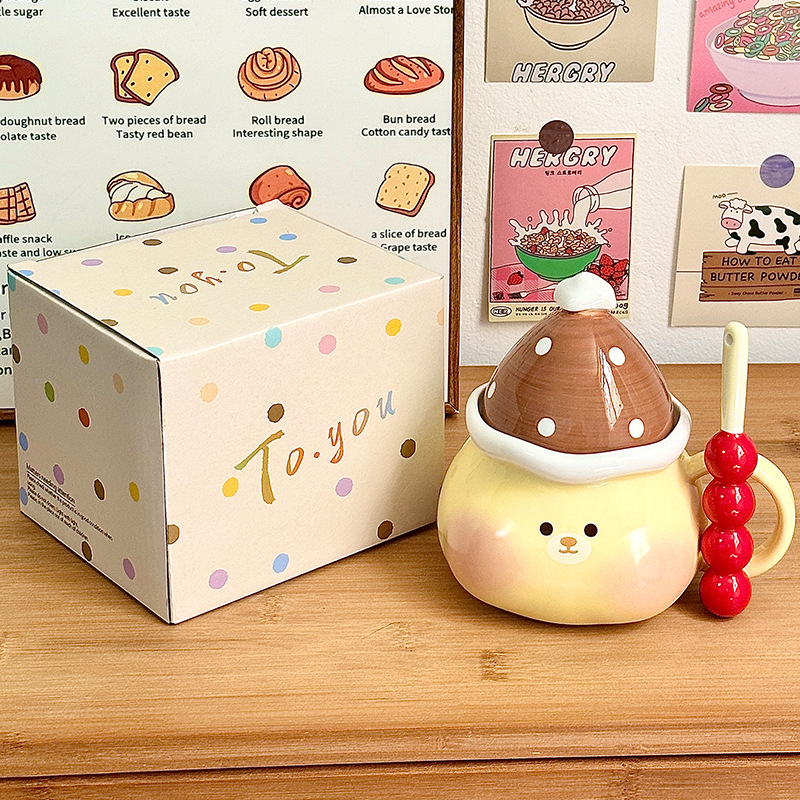Linda taza de cerdo, taza de regalo de mano, taza de agua para niñas, taza de cerámica de oficina con tapa, regalo de cumpleaños para el hogar