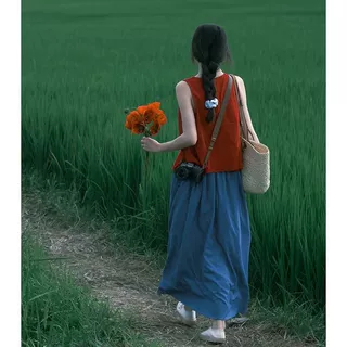 大码女装早春搭配一整套今年流行时尚活泼俏皮蓝色半身裙套装女潮