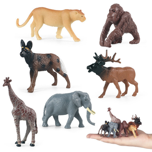 Cross-border simulation mini wild grassland animal set giraffe orangutan elephant lion wild dog deer model toy