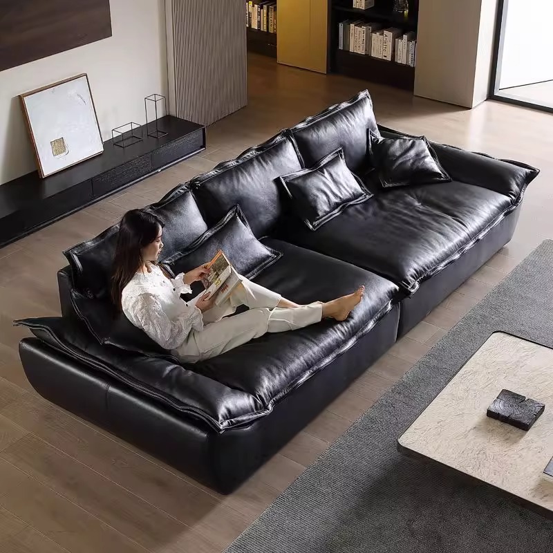 Auckland Sailing Leather Down Sofa Living Room Furniture Italian Style Minimalist Sofa Large Apartment Top Layer Leather Sofa