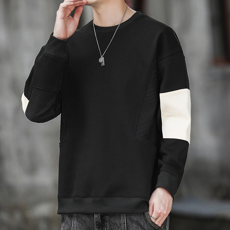 Hombre camiseta de cuello redondo camiseta de manga larga primavera y otoño nuevo suelto camiseta de fondo de tamaño grande Hong Kong marca de moda camiseta casual