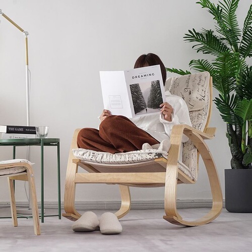 3l Nordic Bonn rocking chair, happy chair, solid wood deck chair, summer rocking chair, lazy pregnant woman chair, balcony leisure chair, simple