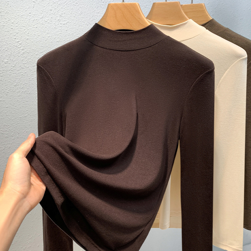 Collar del soporte de terciopelo que basa la camisa para las mujeres 2023 nuevas aminoácidos cepillado piel inferior ropa caliente Cintura interior apretado top image 8