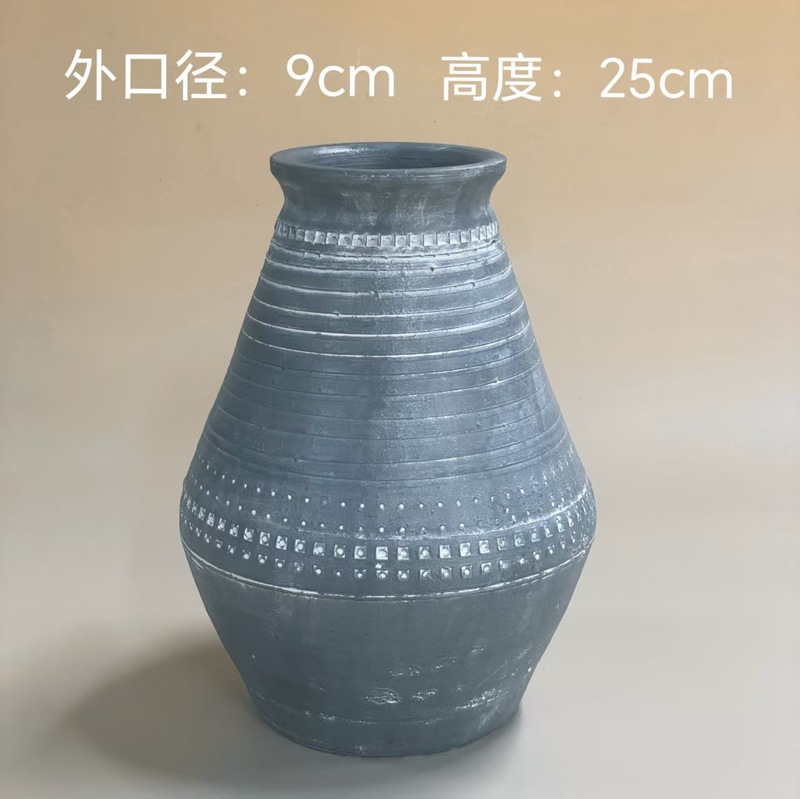 侘寂风粗陶花瓶陶罐花盆插花复古做旧风仿古瓦罐盆坛子灰陶摆件|undefined