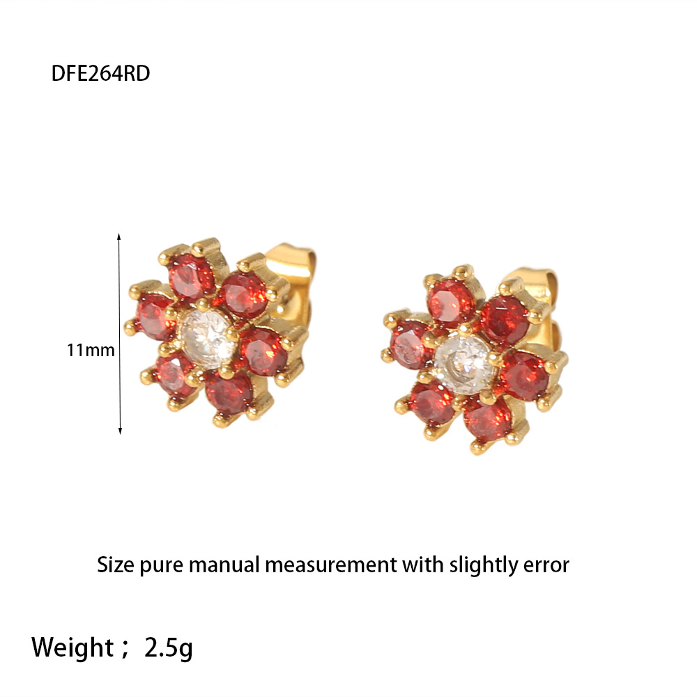 1 Pair IG Style Shiny Flower Inlay 304 Stainless Steel Zircon Ear Studs display picture 2