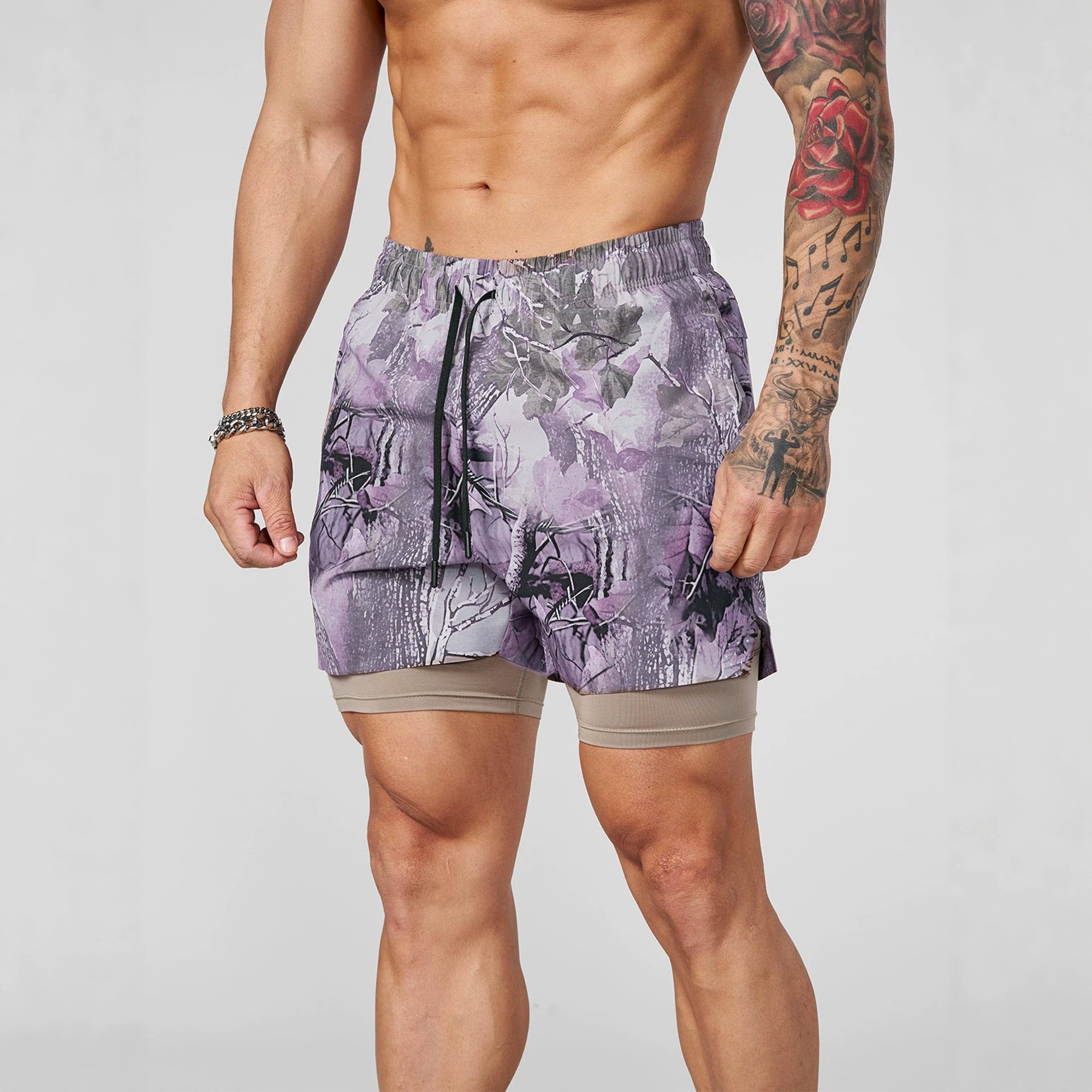 Men's Clothing Men's Summer Sports Casual Breathable Double Camouflage Drawstring Jogger Shorts For Formal & Casual_viptrois.com
