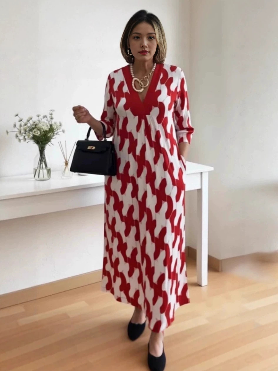 2026 Europa y Estados Unidos transfronterizos primavera y verano nuevo vestido de impresión de cuello en v de mujer suelto y cómodo moda delgada ropa de mujer image 4