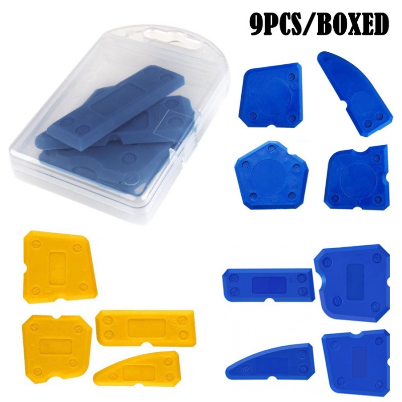 9件套盒装角刮片硅胶密封剂灌浆厨房浴室地板密封蓝色 黄色