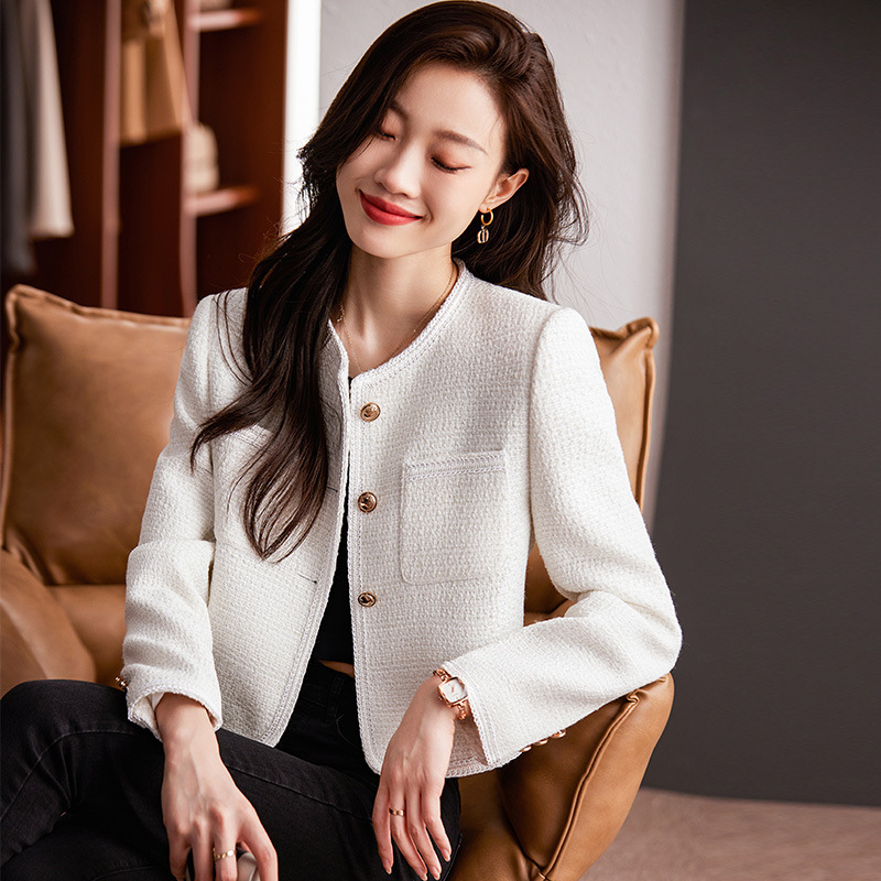 White Chanel style tweed small suit short coat chic top 2023 early autumn new women's clothing