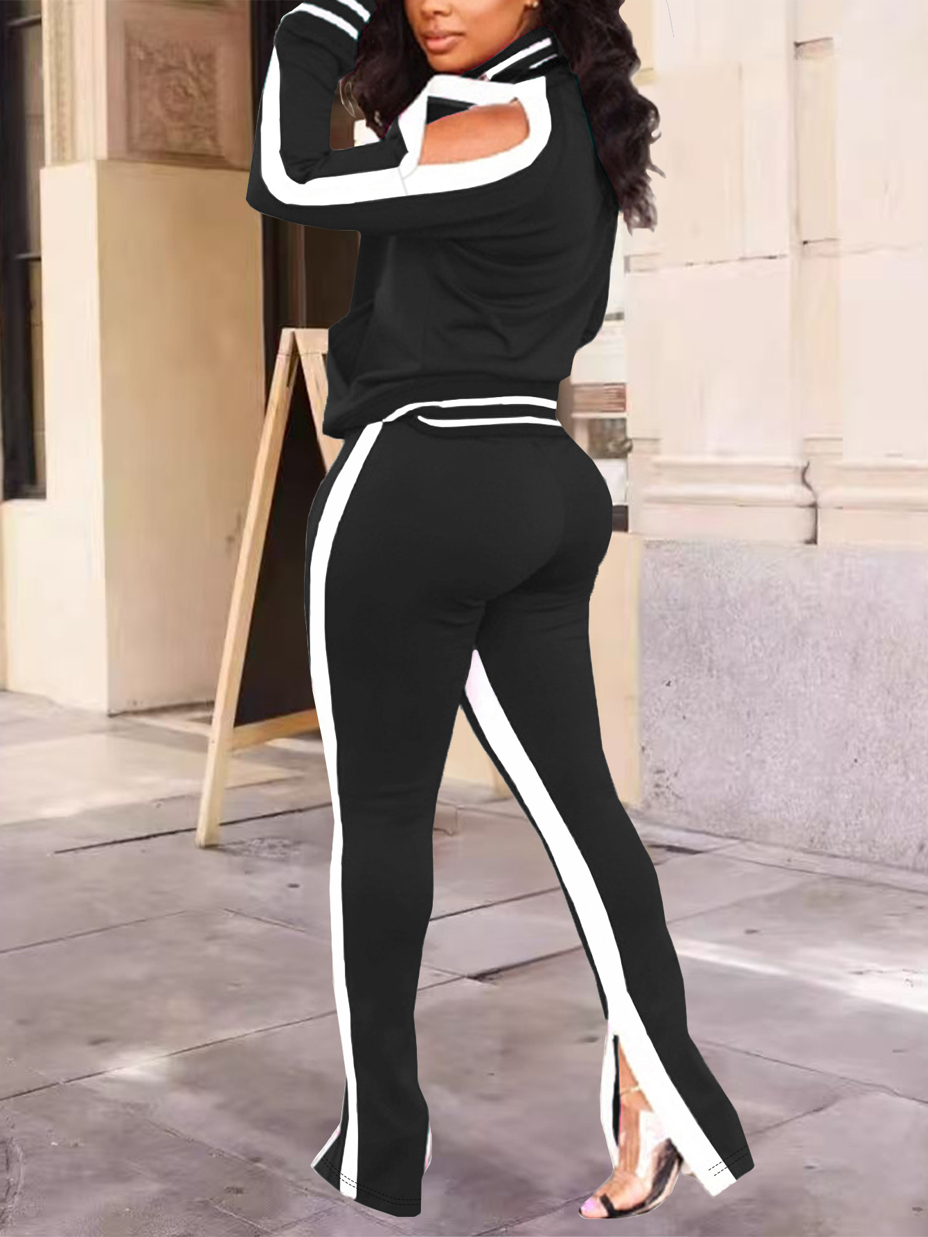 Women's Long Sleeve Round Neck Top With Pants 2-Piece Set Side Striped Casual Outfit Comfortable Daily Wear_ecoleips.com