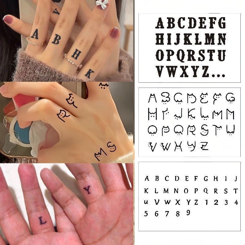 Kitten Letter Tattoo Sticker Herbal Ins Juice Arm Finger 26 English Letters Couple Tattoo