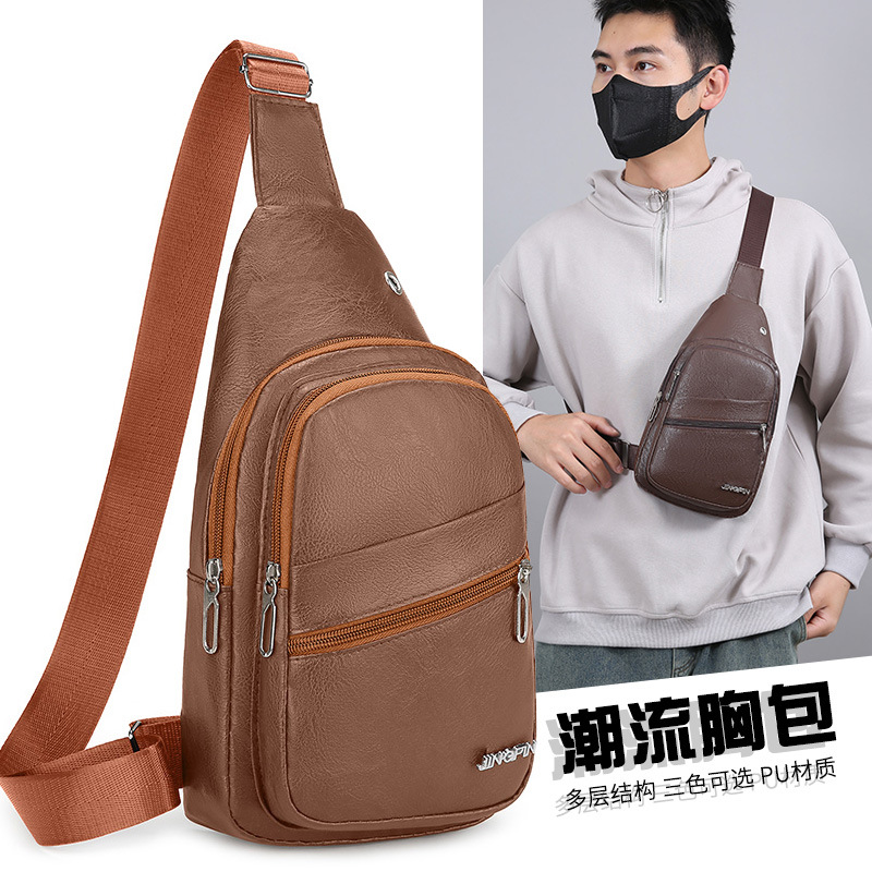 Bolsa de pecho para hombres PU casuales monocolor mochila de hombro en diagonal nuevo tipo de mochila de cintura de moda nuevo mochila al por mayor