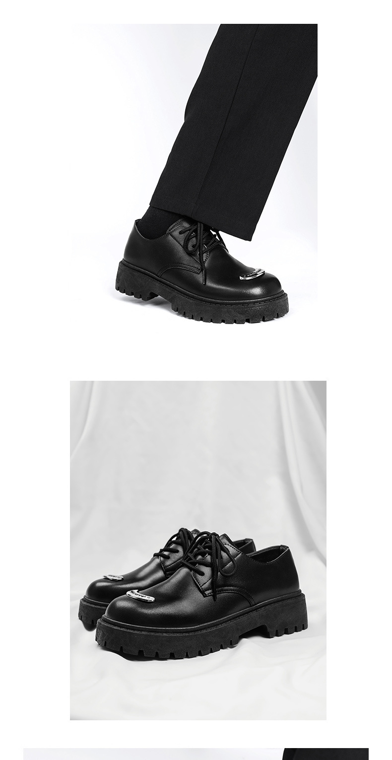 ShoeVault 2024 Nouvelles chaussures pour hommes de style britannique, en cuir, à bout large, décontractées, derbies, basses, à semelle épaisse, rehaussantes._voghion.com