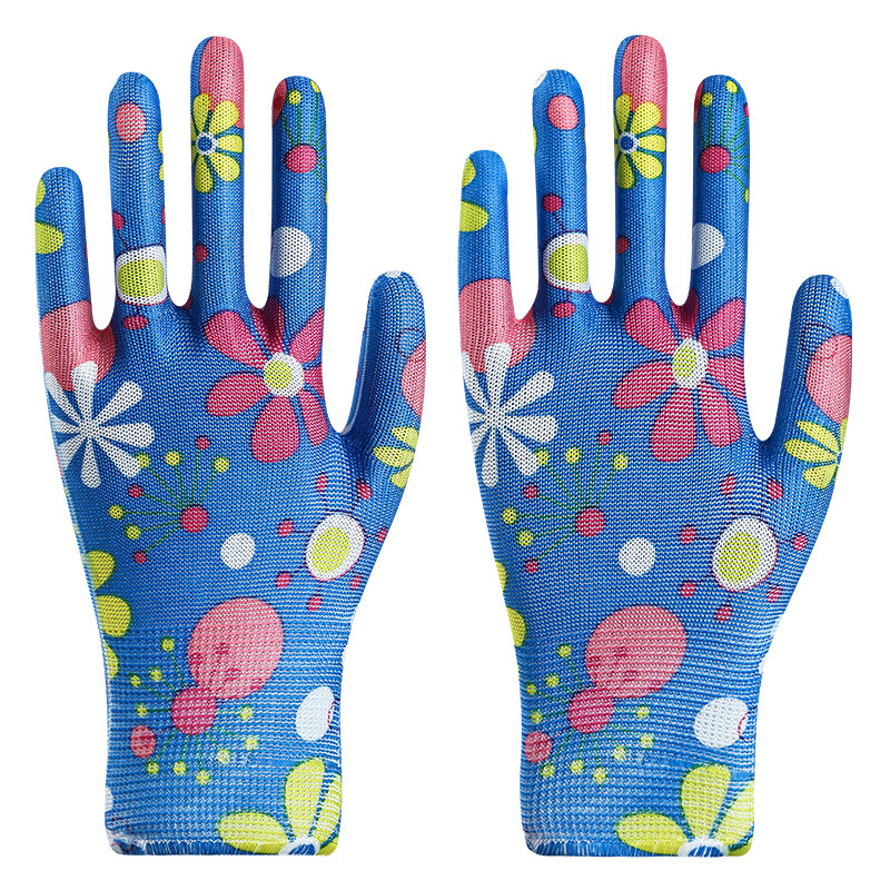 파란색과 녹색 꽃무늬 장갑